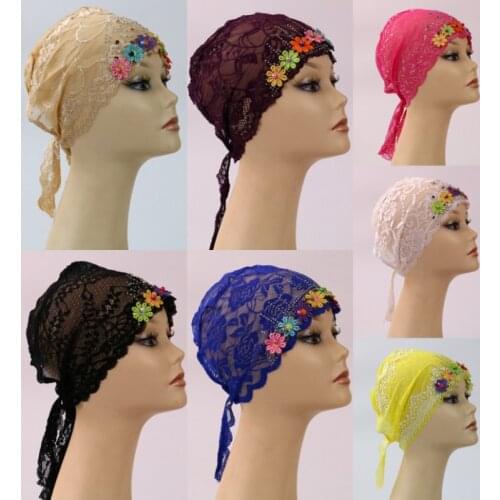 New Bonnet Women Lace Inner Hijab Underscarf Caps Turban Headbands For Women Muslim Fashion Headscarf Hijab Flower Islam