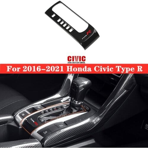 ABS Carbon Fiber Steering Wheel Panel Cover Trim Automatic Gear Panel Cover Trim Fit for Honda Civic Type R 2016-2021