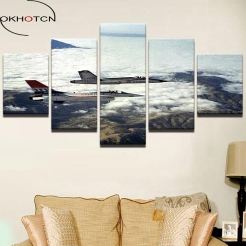 OKHOTCN Modern Canvas Abstract Wall Art Poster Aircraft Pictures Frame Home Decoration Posters 5 Pieces Plane Landscape Painting