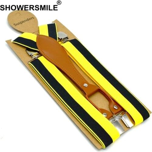 Yellow Stripe Suspenders Men Fashion Trouser Belts Elastic Pants Straps 4 Clips Suspenders Male Yellow Red Blue 120cm*3.5cm