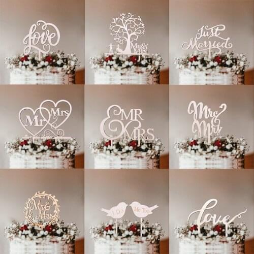 Pop Wedding Cake Topper Mr & Mrs Bridal Shower Wedding Anniversary Party Decorations Wooden Bride Groom Cake Decorating Tools