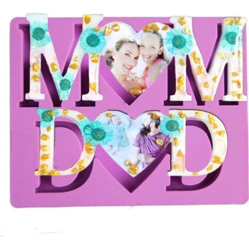 MOM DAD Letter Photo Frame Resin Casting Mold Fathers Day Mothers Day Silicone Resin Molds for Desk Table Room Decor