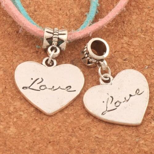Romantic Love Heart Big Hole Beads 21.4x30.5mm 19PCS Zinc Alloy Dangle Fit European Charm Bracelets Jewelry DIY B940