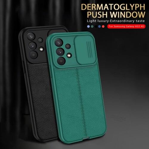 Lychee Pattern Silicone Case For Samsung Galaxy A32 A52 A72 5G A22 A12 Shockproof push window Back Cover bumper for galax a32