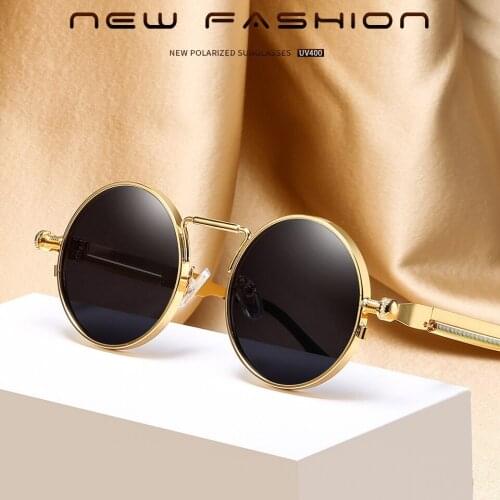 Retro Punk Spring Leg Round Sunglasses Men Polarized Metal Sun Glasses Lens Classic Driver Sun Glasses UV400