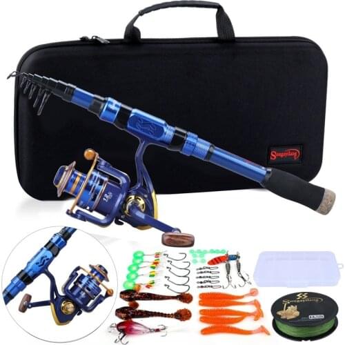 Sougayilang 1.8M-2.4M Fishing Rod Combo Carbon Fiber Telescopic Fishing Rod with 11+1BB Spinning Reel Fishing Bag Lure Line Set