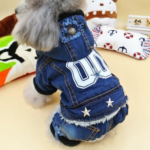 Thicken Warm Dog Clothing Winter Pet Outfit Denim Jeans Dog Jumpsuit Puppy Chihuahua Yorkie Pomeranian Schnauzer Pet Costume