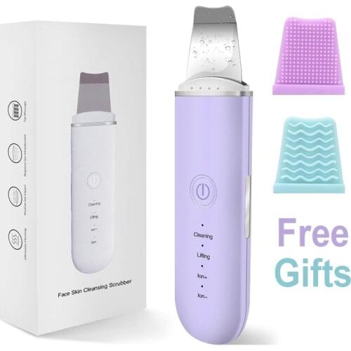 New Purple Ultrasonic Skin Scrubber Vibration Face Spatula Blackhead Remover Facial Scrubber Cavitation Peeling Facial Lifting