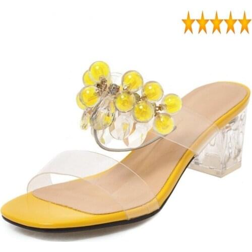 High Crystal Fashion Heels Pvc Women Slippers Beading Summer Transparent Party Dress Shoes Female Plus Size 48