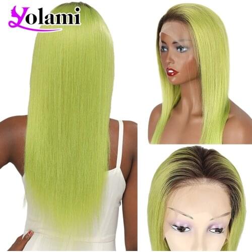 Yolami Ombre T1B/Rose Neon 13X4 Brazilian Straight Lace Front Wig Human Hair Pre Plucked Hairline Lace Wigs For Black Women