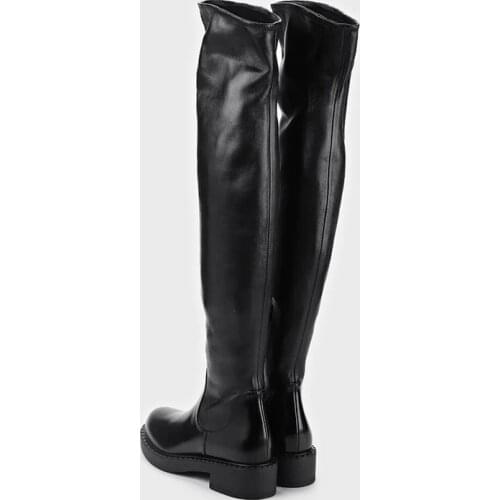 MUMANI Woman‘s Over-the-Knee Boots Genuine Leather Thin Elasticity Flat-bottomed Low-mid-heeled Long High-barrel Elastic Boots
