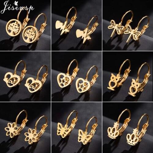 Jisensp Punk Gold Hoop Earrings Women Jewelry Fashion Butterfly Crown Bowknot Flower Shaped Earring Best Gift for Girl Pendiente
