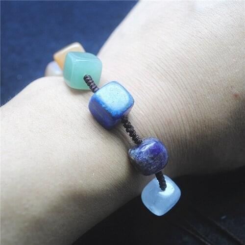 1PC New Flexible Gem Stone Bracelets Seven Diffferent Stone Simple Jewelry Round And Square Shape 12MM