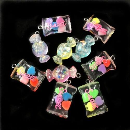 10pcs Cute Resin Flatback Multicolor SWEET Candy For Necklace Keychain Pendant DIY Making Accessories