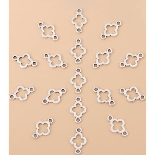 100pcs/Lot Tibetan Silver Lucky Clover Connector Charms for DIY Bracelet Jewelry Making Accessories 17x10mm
