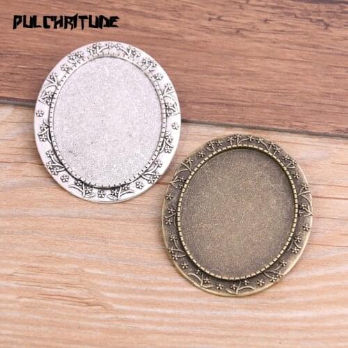 2pcs 30*40mm Inner Size Two Color New Product Punk Big Oval Flower Brooch Cabochon Base Setting Charms Pendant