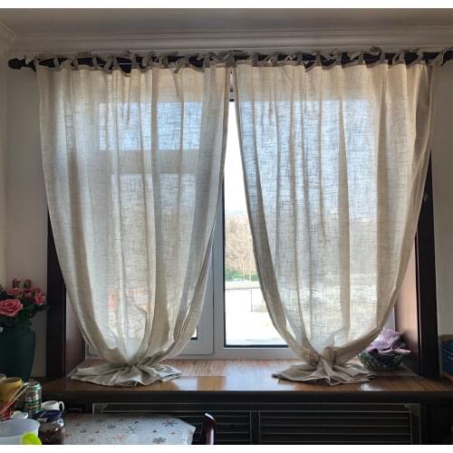 Natural Linen Curtains Orginal Flax Curtain Drapes Solid Color Semi-blackout Cortinas for Living Room Bedroom Cafe Window Decos