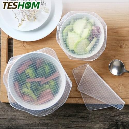 3Pcs/lot Reusable Silicone Wrap Seal Food Fresh Keeping Wrap Lid Cover Stretch Vacuum Food Wrap Kitchen Tools