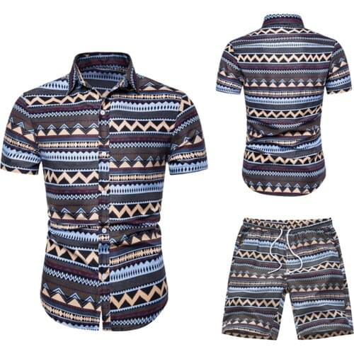 54# Mens Summer Hawaiian Beach Style Suit Casual Loose Quick Dry Print Shorts Short Sleeved Shirt Flowers T-Shirt 2-Piece Set