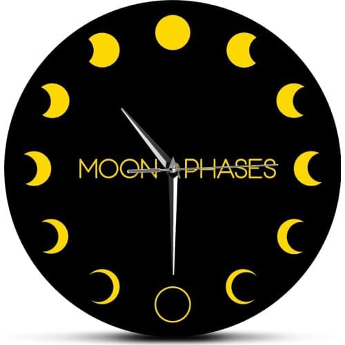 Yellow Moon Eclipse Phases Printed Acrylic Large Wall Clock Astronomy Icon Astrology Concept Moonlight Shadow Decor Wall Watch