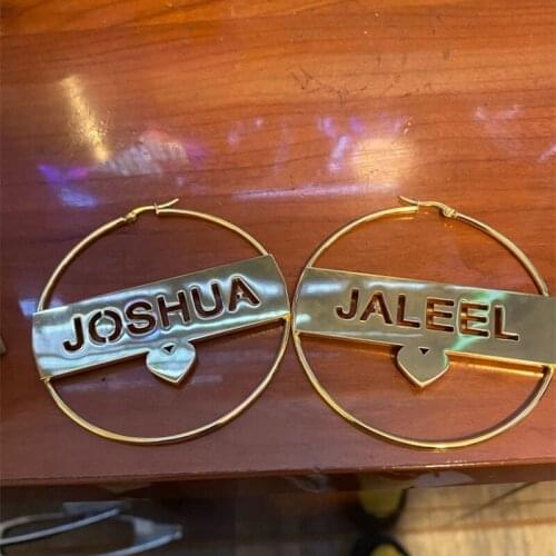 Large Cut Out Bar Custom Name Hoop Earrings Stainless Steel Aretes De Mujer Custom Letters Heart Hoop Earrings Kpop Jewelry
