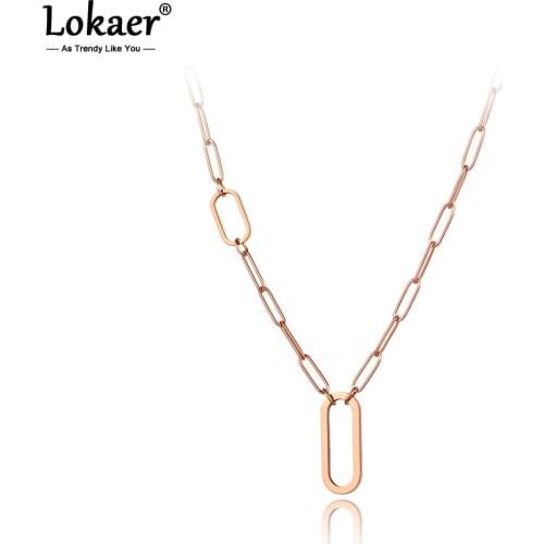 Lokaer Original Design Stainless Steel Geometric Charm Chain Link Choker Necklace Hiphop/Rock Pendant Necklace For Women N20190