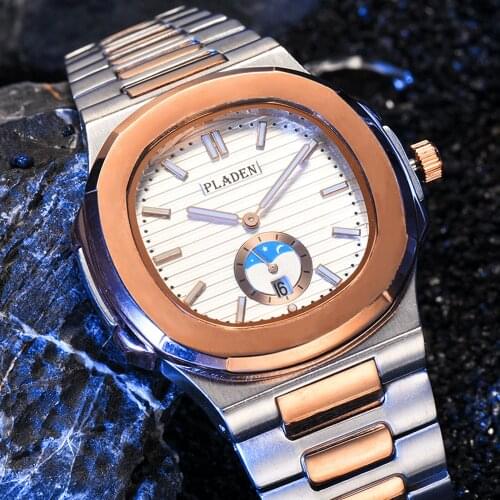 PLADEN Men Watches Top Brand Luxury Quartz Lunar Phase Luminous Waterproof Foksy Seiko Clock Classic Casual Outdoor Reloj Hombre