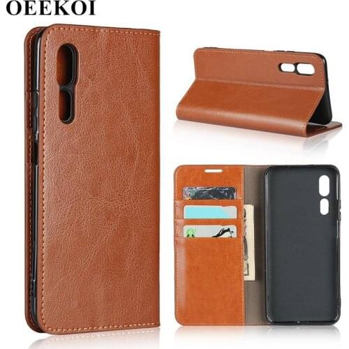 OEEKOI Crazy Horse Genuine Leather Wallet Flip Case for ZTE Axon 10 Pro