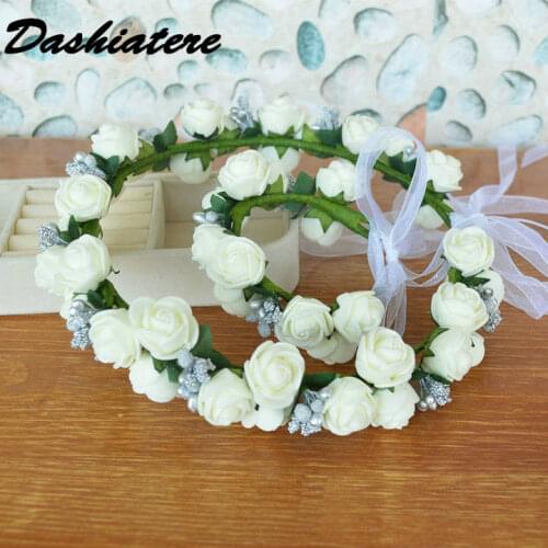 Flower Girl Tiara for Ivory White Silver Wedding Festival Honeymoon Floral Crown Quinceanera Headbands Pageant Hair Pieces