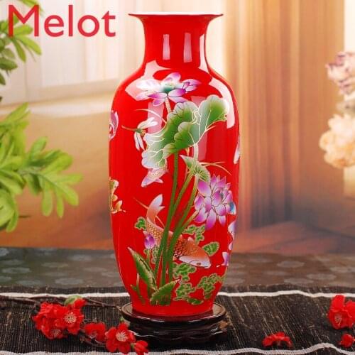 Jingdezhen Ceramic Vase Modern Chinese Style Lotus Fish Vase Wedding Gifts Home Handicraft Furnishing Articles Golden Drawing