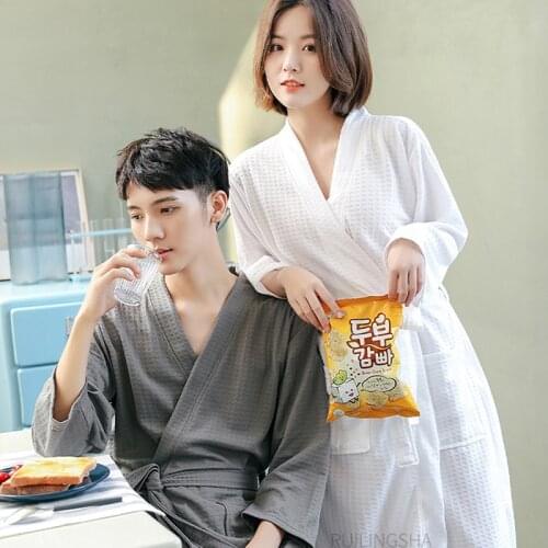 Summer Waffle Bath Robe Suck Water Male Bathrobe Sexy Night Dressing Gown Mens Plus Size Kimono Robes Women Lounge Sleepwear