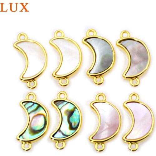 Pretty Gold color Plated Natural Shell Crescent Moon Connector Pendant Beach Sea Shells Gems stone Horn Charms Boho Jewelry