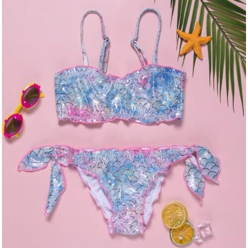 2021 New Baby Girl Mermaid Bikini Set Swimsuit 6-11Y Kids Children Summer Fashion Shiny Bathing Suit Casual Swimwear Beachwear