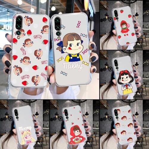 Cartoon Fujiya Peko Milky Girl Phone Case Transparent For Huawei P Mate P10 P20 P30 P40 10 20 Smart Z Pro Lite 2019 transparent