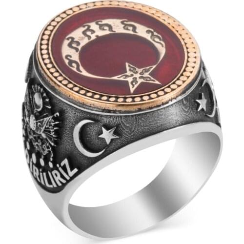Ottoman Coat of Arms 925 Sterling Silver Ring Moon and Star Motif Ring Turkish Men Jewelery Vintage Handmade Accessories