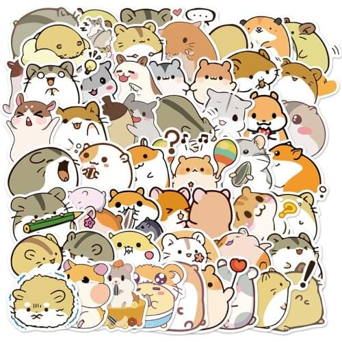 50pcs Cute Cartoon Animal Little Hamster Waterproof PVC Stickers Pack for Laptop Phone Notebook Guitar Suitcase Girl Stickers