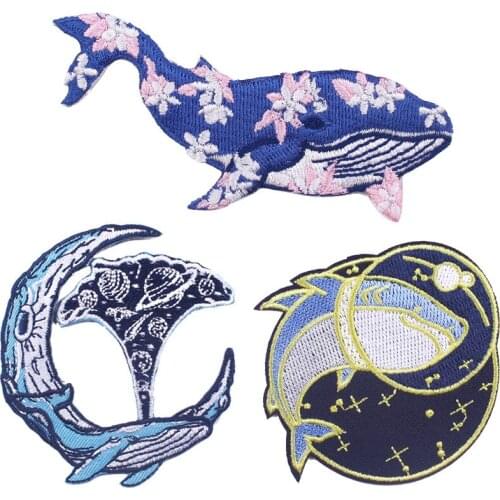 Cartoon Whale Embroidery Patches Exquisite Iron on Appliques for Clothing Decorations Starry Shark Anime Iron Patches Wholesale