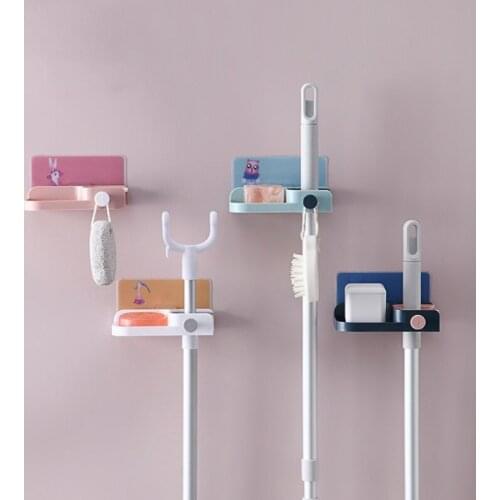 Wall Mounted Mop Organizer Holder Brush Broom Hanger Home Storage Rack Bathroom Suction Hanging Pipe Hooks Household Accessories
