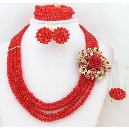 2019NEW!!Nigerian Wedding African Beads Jewelry Set Indian Crystal Beads Women Necklace Set wedding Bridal Jewelry Sets W63701
