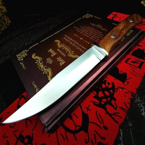 PEGASI Yellow pear wood handle outdoor straight knife rescue knife camping straight knife hunting knife tactical knife