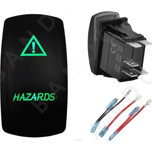 HAZARDS 5P ON-OFF SPST Green LED Light Laser-Etched Rocker Switch for the Car Boat Marine Yacht ARB RV Buses，Jumper Wires