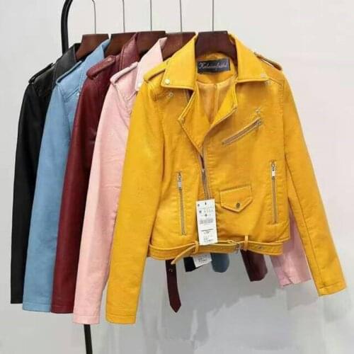 Autumn PU Faux Leather Jacket Women Short Red Black Female Soft Motorcycle Jackets Ladies Fashion Bike Zipper Coat Clothing