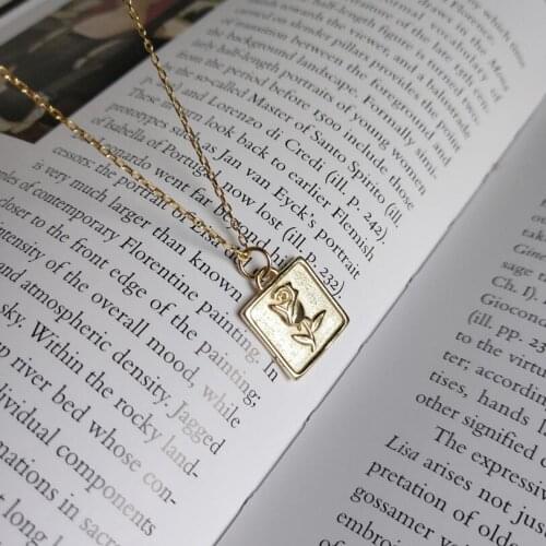 925 Sterling Sliver Square Rose Flower Pendant Necklace Statement Gold Layering Choker Necklace Women Silver Jewelry Gift