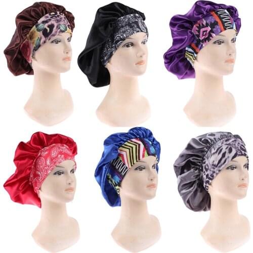 Women Night Sleep Cap Hair Care Hat African Pattern Ankara Print Bonnet Satin Lining Soft Extra Large Head Wear Ladies Headwrap
