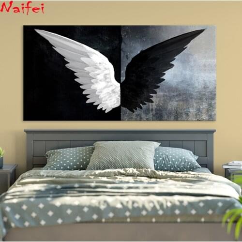 Modern Black White Feather Angel Wings Diamond Embroidery Cross Stitch Full Square Diamond Painting Handmade Home Decoration