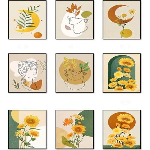 Nordic Modern Green Plant Pastoral Landscape Canvas Painting Sunflower Sunshine Picture Fresh Home Decoration Wall Art Poster