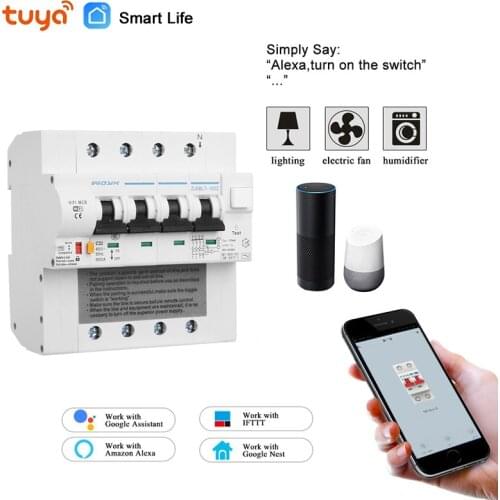 Tuya WiFi Smart Circuit Breaker RCBO timer switch overload short circuit protection with Alexa google home for Smart Home