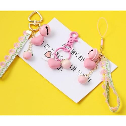 High Quality Bell pink peach cartoon Tassel Ribbon Beautiful key chain hanging car key chain Keyring Pendant