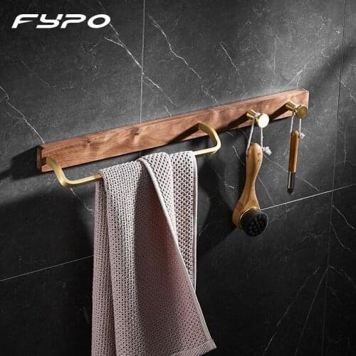 Fypo Solid Wood Towel Bar Wall-mounted Towel Rack Towel Storage Hanger Coat Clothes Rack Hooks for Home Organizer Decor