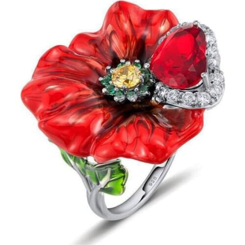 MOONROCY Silver Color Red Rings CZ Crystal Exaggerated Wedding Rings for Women Girls Gift Dropshipping Jewelry Wholesale